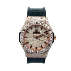 Hublot Classic Fusion 45mm Rose Gold Custom Diamond Black Dial, Case, band & buckle Leather Band 511.PX.2610LR